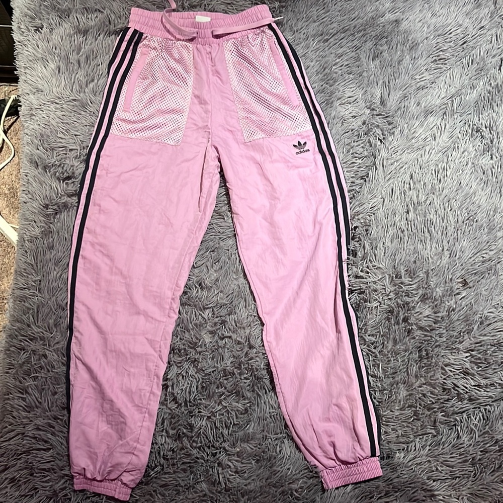 Purple Adidas track pants